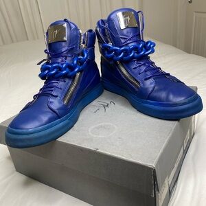 Giuseppe Zanotti high sneaker 46 EU Blue Leather  W/ Box retail $1050